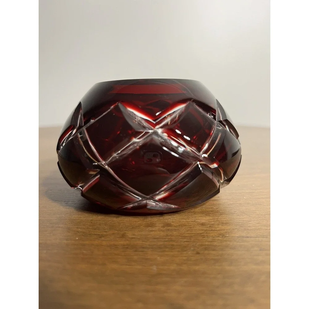 AJKA RUBY RED/ BURGANDY CASED LEAD CRYSTAL VOTIVE‎ / CANDLE HOLDER / CAVIAR BOWL